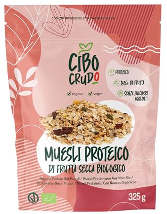 Muesli di Frutta Secca - 325g. Muesli con Fiocchi di Avena Segale e Scaglie di Cocco con Grani di Nocciole Semi di Zucca Anacardi Fave di Cacao in Pezzi Mandorle e Noci Pecan.