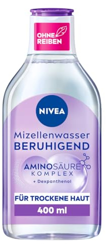 NIVEA Beruhigendes Mizellenwasser, Mizellen Reinigungswasser für sensible Haut, parfümfreies Gesichtswasser mit Dexpanthenol und Aminosäurekomplex, feuchtigkeitsspendende Gesichtsreinigung (400 ml)