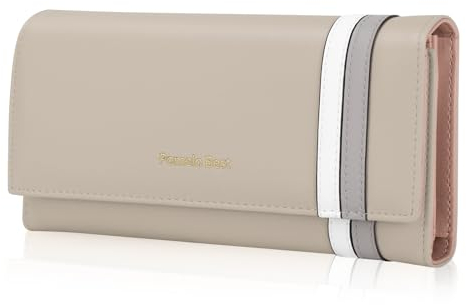 Pomelo Best Geldbörse Damen Portemonnaie Damen Gross RFID Blocker Schlanke Brieftasche mit Vielen Kartenfächer und Münzfach (Aprikose)