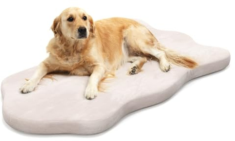 COSTWAY Matelas en Mousse à Mémoire de Forme pour Chien, Coussin Orthopédique avec Housse Amovible et Lavable, Grand Lit Antidérapant et Imperméable, 110 x 66 x 5CM (Beige)
