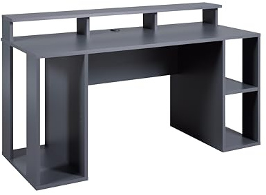 Inter Link - Schreibtisch -Gaming-Schreibtisch - mit Tower Ablage - inkl. Kabelauslassdose – Offene Seiten für eine bessere Wärmeregulierung - Anthrazit - Match Point