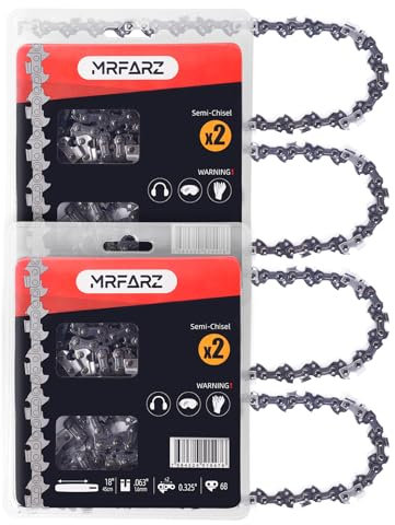 MRFARZ Cadenas de motosierra de 18 pulgadas, paquete de 4 cadenas de 68 eslabones de transmisión de 0.325 pulgadas, calibre de 0.63 pulgadas L68 de bajo retroceso, cadenas de sierra de repuesto para