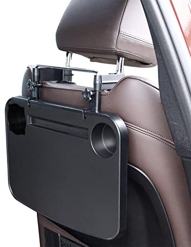 Monozoz Organiseur de siège de voiture, plateau pliable pour appuie-tête de siège arrière avec crochet, plateau de voyage pour ordinateur portable, plateau de nourriture pour adultes, bureau de