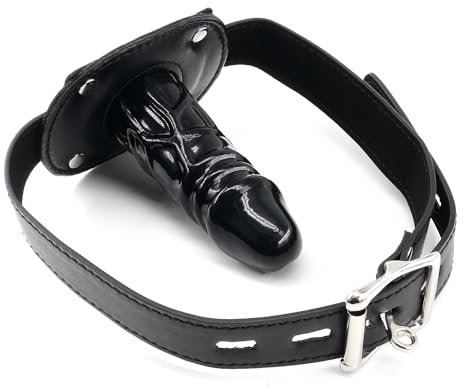 Realistic Silicone Dildo Gag for Sex Games, Bondage Toys Sex Gags Muzzles, SM Penis Gag, Open Mouth Bondage Gags for BDSM Restraint (Black (Long))