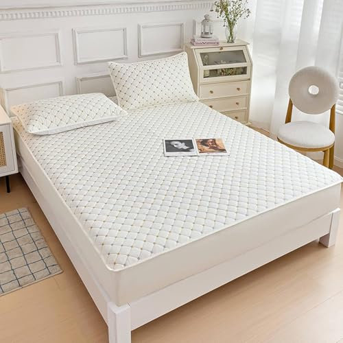 Mesnt Spannbetttücher 120x200, Baumwolle Gittermuster Bettzeug Spannbettlaken Weich und Knitterfrei, Weiß