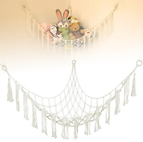 Toy Hammock - Teddy Hammock & Macrame Teddy Storage Net for Stuffed Animals, Boho Kids Room Hanging Organizer for Nursery & Playroom