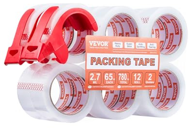 VEVOR Nastro da Imballaggio Trasparente, Anima 76,2 mm 12 Rotoli 47,8 mm x 65 Iarde, Nastro da Imballaggio con Distributore, Nastro da Imballaggio Resistente 0,068 mm per Traslochi, Spedizione Postale