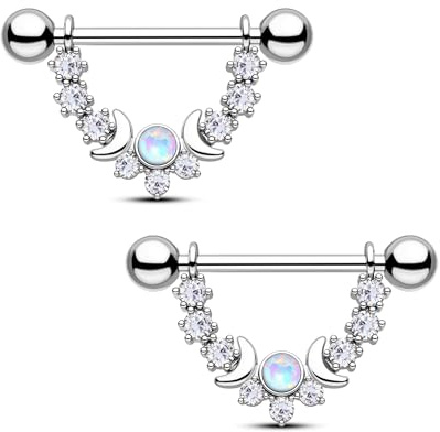 CM Crareesi Mania Mondphasen Brustwarzenpiercing Gold Nippelpiercing Silber Nippel Piercing Chirurgenstahl mit Opal für Frauen Männer