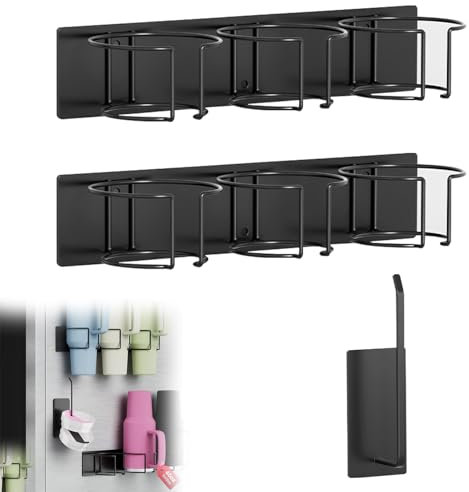 Botellero para Stanley, 2 Piezas Estante para Botellas de Agua de 3 Ranuras Portavasos Magnéticos con Ganchos Soporte para Botellas para Organizar la Cocina Organizador de Botellas de Agua