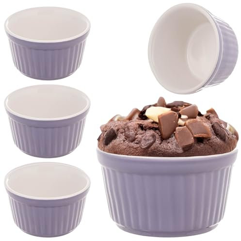 KADAX Lot de 3 ramequins à soufflé, diamètre : 9 cm, petits moules à crème brûlée, en céramique, pour crème brûlée, soufflé et ragoût (violet)