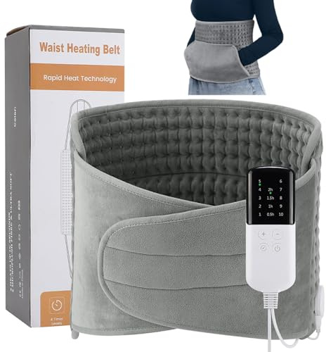 Heizkissen mit Abschaltautomatik, Wärmekissen mit Taillenriemen und 10 Heizstufen, Heizdecke mit Handtasche für Rücken, Nacken, Schulter, Bauch, Maschinenwaschbar