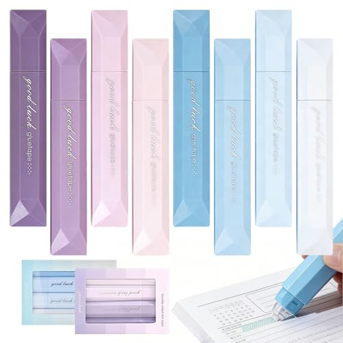 Msauifncp Juego de 8 Piezas Celo Doble Cara Forma Bolígrafo Pegamento en Cinta Gradiente Azul-Violeta Scrapbooking Materiales Portátil para Proyectos Manualidades Oficina Álbumes Decoración Hogar
