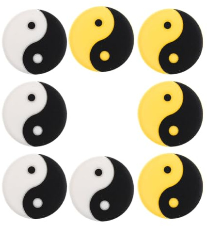 TOYANDONA 8 Piezas Amortiguadores de Vibraciones para Raqueta de Tenis, Silicona, Diseño Tai Chi, Colores Blanco y Amarillo, Accesorio para Mejorar Control y Reducir Impactos en Partidos de