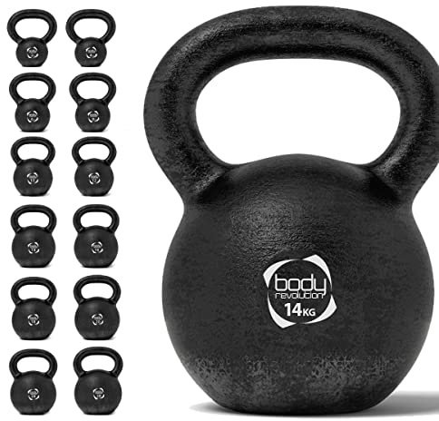 Body Revolution Kettlebells, kettlebell en fonte pour entraînement musculaire et cardio, 14 kg