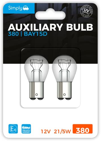 Simply S380BL 380 (P21/5W) Auxiliary Bulbs Blister, 12V 21/5W, Base BAY15D, High Performance and Maximum Visility, Provide Drivers with more time to React to Changes in Traffic Situations
