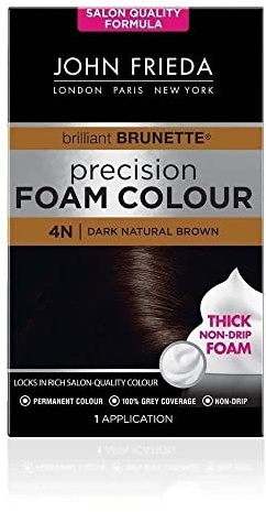 John Frieda Precision Foam Colour 4N, Salon-Finish Dark Natural Brown Hair Dye, Dark Brown Permanent Hair Colour, 100% Grey Coverage