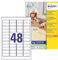 Avery L4736REV-25 Ablösbare Laseretiketten 48 pro Blatt 47,5 x 21,2 mm 1200 Etiketten weiß