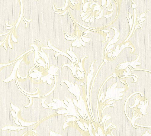 Architects Paper textiltapet Tessuto tapet med ornament blommig 10,05 m x 0,53 m beige creme metallic Made in Germany 956337 95633-7