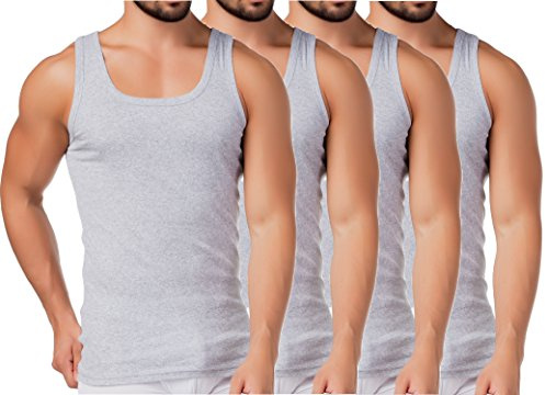 BestSale247 - Canottiera intima classica da uomo, a coste sottili, 100% cotone, confezione da 2 o 4 pezzi, colore: Bianco/Nero/Grigio melange Grigio mélange Large