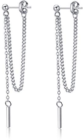 SLUYNZ 925 Sterling Silber Bar Hängend Ohrringe Kette für Frauen Damen Lange Ohrringe Ohrhänger (A-Silber)