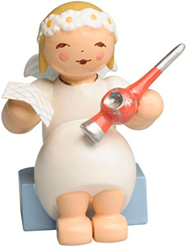 Wendt & Kühn 634/70/40 Margeritenengel, sitzend, mit Christbaumspitze - Holz - 4 cm