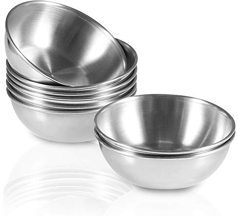 Amytalk 8 Pack 3.2inch Stainless Steel Sauce Dishes Mini Individual Saucers Bowl Round Seasoning Dishes Sushi Dipping Bowl Appetizer Plates, Sliver