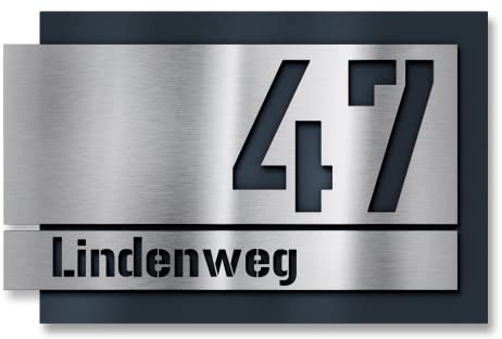 Metzler Individuelle Hausnummer aus Edelstahl - Hausnummernschild in Anthrazit RAL 7016 - Türschild mit ausgelaserter Hausnummer - Kratzfest und Robust - Made in Germany - 3D Effekt - Größe: 17x11 cm
