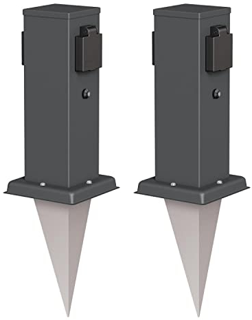ledscom.de 2 x Toma de jardín Polly Columna con Sensor crepuscular y piqueta de Suelo para Exterior, 2 Polos, Antracita, Angular, 27cm