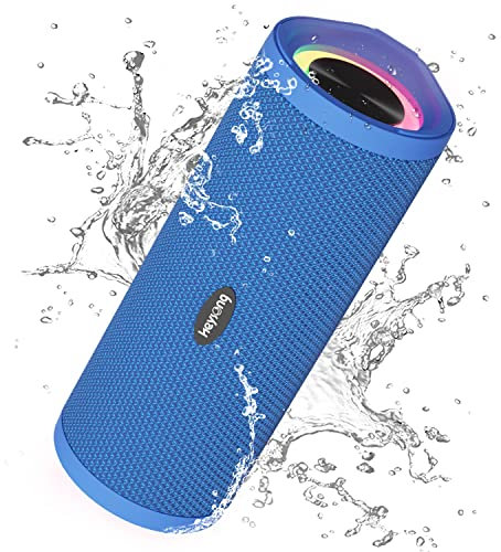 HEYSONG Portable Bluetooth Speaker, Waterproof Wireless Outdoor Speakers with LED Light, Enhanced Bass, IPX7 Floating, 40H Play, TF Card, True Wireless Stereo for Party, Shower, Gifts for Men - Blue