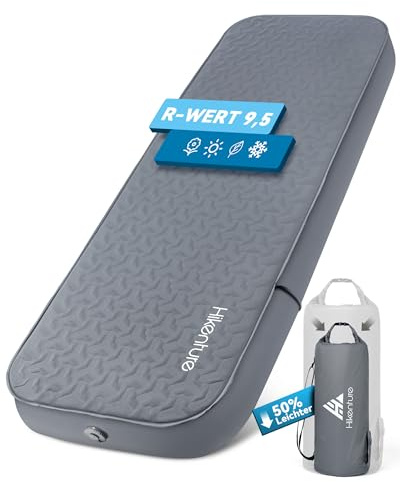 HIKENTURE Självuppblåsande campingmatta 10 cm, R-värde 9,5, med pumppåse | Ultratjock campingmadrass, självuppblåsbar bekväm sovmatta med pumpsäck för 4 årstider, hög sömnkomfort