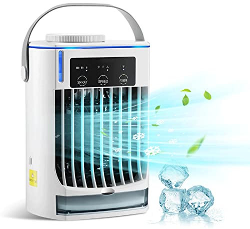 Mini Rinfrescatore Ad Acqua Usb - 4 in 1 Aria Condizionata Portatile Senza Tubo Con 3 Velocità e 3 modalità di nebbia - Serbatoio dell'Acqua da 500 ML Camera da letto, l'ufficio