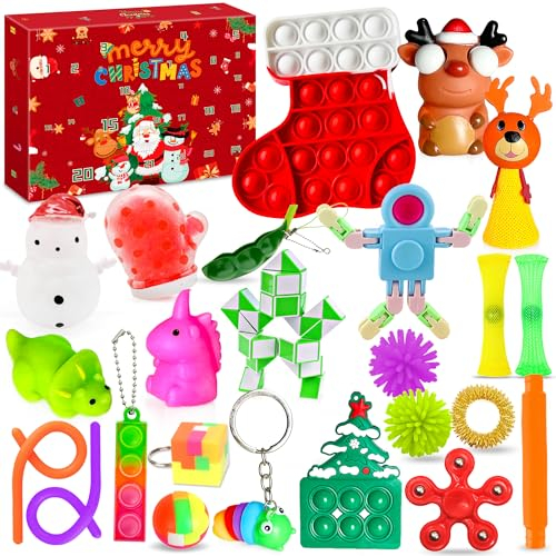 Lubibi Fidget Toys Calendario De Adviento 2024, con 24 Pcs Juguetes para Aliviar El Estrés, Calendario De Cuenta Atrás De Navidad para Niños, Sorpresa De Cumpleaños De Navidad para Niños y Niñas