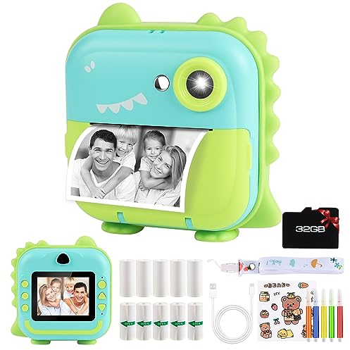 Kinderkamera Sofortbildkamera, GuKKK 1080P 2,4 Zoll Bildschirm DigitalKamera für Kinder, Sofortbildkameras Kinder mit 32GB Karte 10 Rollen Druckpapier 5 Farbige Stifte Geschenk für 3-12 Jahre Kinder