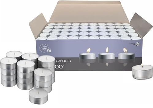 400 Pack Tealight Candles in Metal Cups - Clean, White Unscented with 4.5 Hour Long Burning Time - Votive Candles Bulk for Romantic Dinner, Weddings, Spa & Hotels by PARNOO