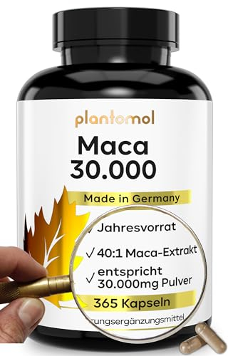 30.000mg pro Kapsel - 365 Maca Kapseln hochdosiert - 750mg Maca-Extrakt 40:1 = 30.000mg Maca-Pulver - 1 Kapsel/Tag - Jahresvorrat