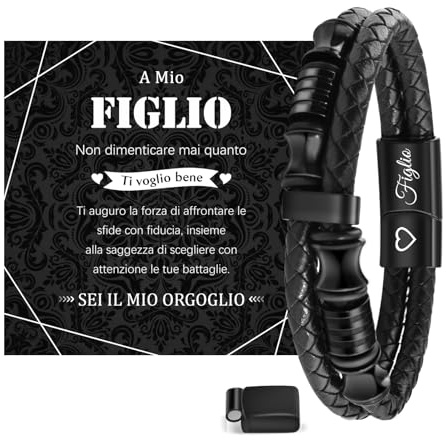 MANVEN Bracciale Regalo Figlio Compleanno Ispirazionali Bracciale in Pelle Inciso Figlio Ragazzo Uomo Natale Laurea