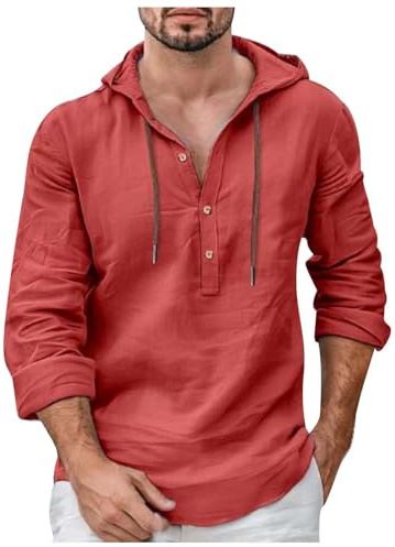 RUMAOZIA Sweat à capuche en lin pour homme - Manches longues - Fine - Respirant - En lin - Léger - Décontracté - Sport - Sweat à capuche - Chemise d'été - Coton - Printemps - Chemise de loisirs avec