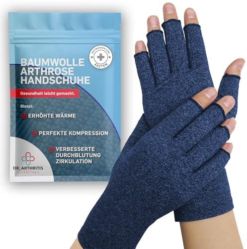 Dr. Arthritis Guanti per Artrosi alle Mani – Guanti senza Dita a Compressione per Tunnel Carpale e Sindrome di Raynauds – (1 Paio, Blu, Taglia L)