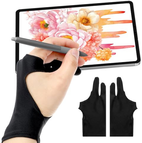 YUXIANLB Digital Drawing Glove for Graphics Drawing Tablet, Two-Finger Artist Gloves for Right Hand and Left Hand, Digital Art Glove for Tablet, Paper Sketching (2 Pack, S)