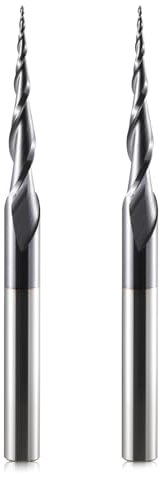 HOZLY Kugelkopffräser Konische CNC Fräser Kugelfräser 2 Stück, R0.25 Spiralnutfräser Bit 6mm Schaft 2 Flöten Schaftfräser HRC55, 0,25mm Radius CNC Schnitzbits mit AlTiN Beschichtung für 2D /3D Gravu