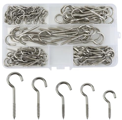 AMANDELIZABE 125 ganci a vite in acciaio inox, gancio da soffitto, viti a gancio con filettatura in legno, gancio a vite, gancio per viti in metallo da appendere, per piante appese tazze da tè chiavi