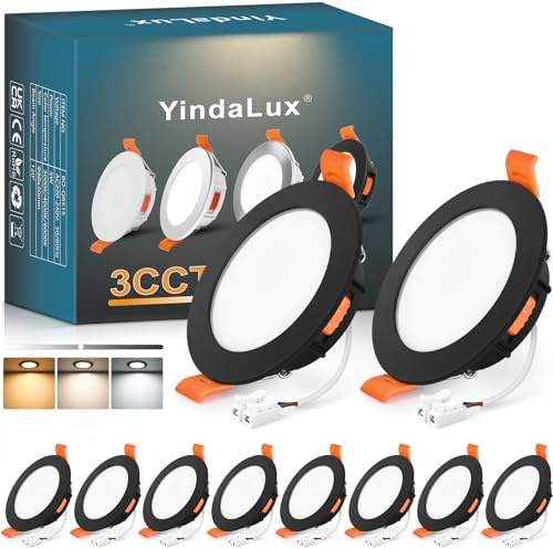 YindaLux Einbaustrahler LED Einbaustrahler 230V Dimmbar 5W 550LM Deckenspots Schwarz Flach LED Spots 230V 68mm IP44 Bad Einbauleuchten Einbauspots Warmweiß Neutralweiß Kaltweiß 10er Set