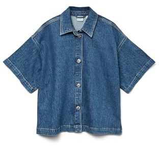 Vmtessa Ss Loose Denim Shirt Ga, Mellanblå denim, L