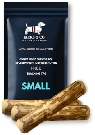 Jack & Co PET Coffee Wood Dog Chew Toy, Triple Pack with Tracker Tag (Small)