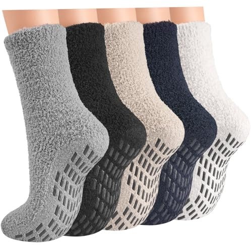 ILovDaisy 5 Paar Kuschelsocken Wintersocken Herren Damen, Warme Stoppersocken Thermosocken Flauschige Socken für Männer Dicke Bettsocken Weihnachtssocken Rutschfeste Haussocken mit Noppen 39-45