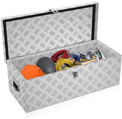 NAIZY Alukiste mit Deckel 80L Aluminium 99x33x25 cm Transportbox Werkzeugkasten mit Schloss & Schlüsseln & Griff Werkzeugbox Transportkoffer, Silber