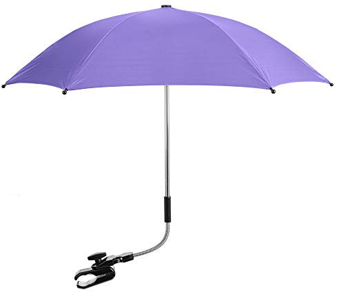 Pushchair Parasol, Universal Pram Parasol with 50+ UV Protection, Baby and Infant Sun Umbrella for Buggy, with Adjustable Fixing Clamp, Clip on Stroller Umbrella (Purple)