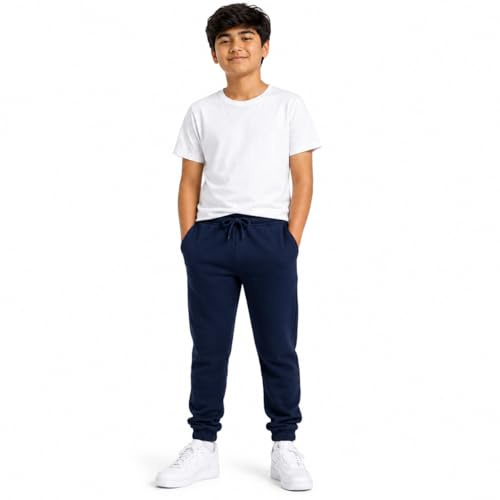 reshmena® Kids Joggers Girls, Boys, Pants, Sports Fleece, Jogging Tracksuit Kids School Joggers Pants Sports PE Trouser Sport Gym wear Casual Navy 3-4 Yrs INS