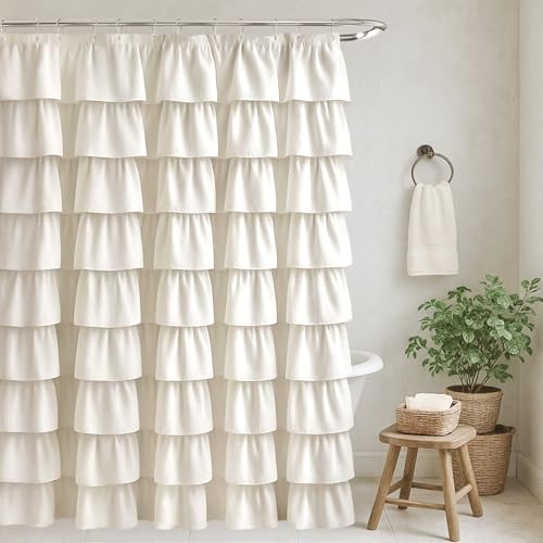 Seasonwood Ruffle Shower Curtain Cream, 72 x 72
