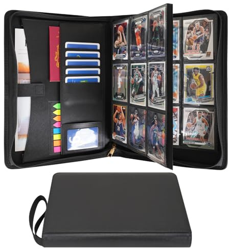 Wonderpool Väskalbum med 9 fack - A4 lämplig för 540 kort | PU-läderalbum med blixtlås och sidoladdningsbara sidor för MTG TCG Yugioh sportkort samlarobjekt (svart)